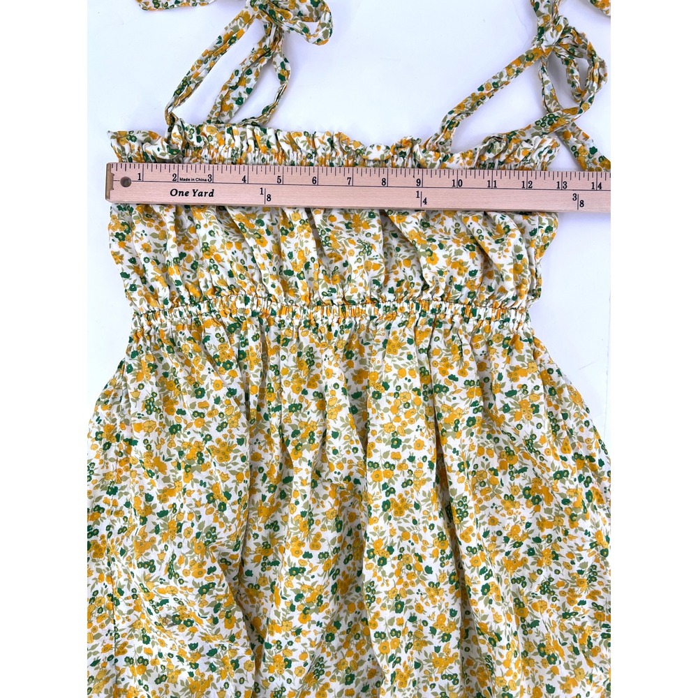 Faithfull The Brand Elwood Mini Dress Yellow Floral Smocked Tie Shoulder Small - Picture 6 of 9